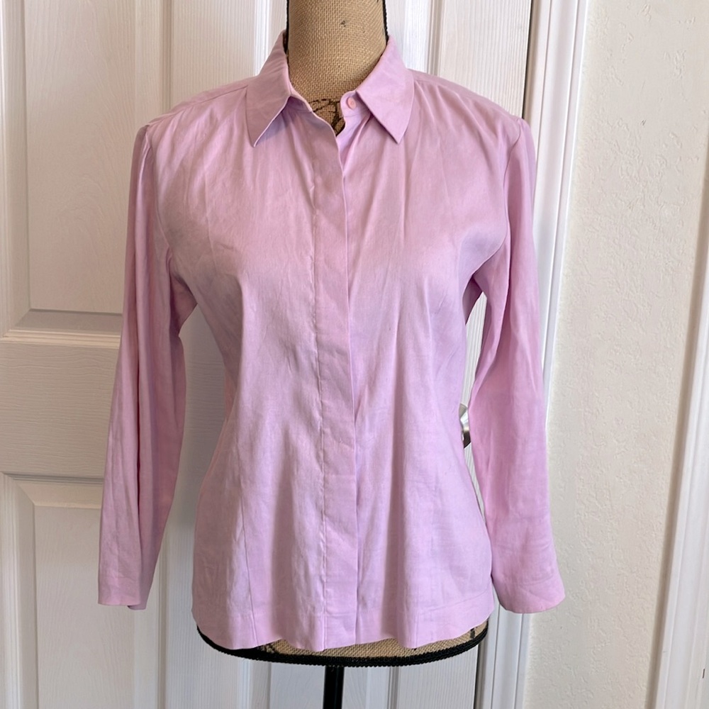 Eileen Fisher Women Sz XS Linen Blend Long Sleeve Covered Button Up Top office